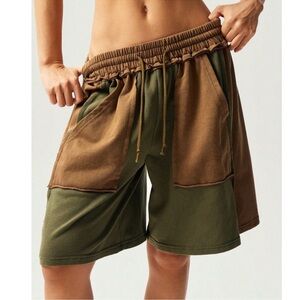 Cozy Color Block Stretchy Waist Pockets Mom Shorts S M L XL